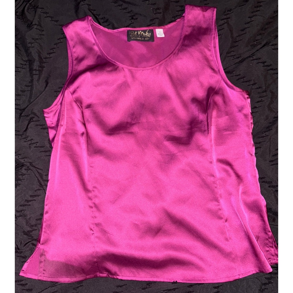 Bob Mackie Wearable Art Sleeveless Burgundy Satin Blouse, Size XS